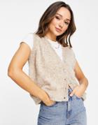 Y.a.s Knit Sweater Vest With Deco Buttons In Beige-brown