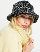 Consigned Animal Print Faux Fur Bucket Hat In Black