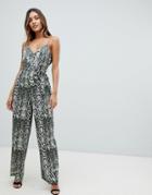 Asos Design Cami Jumpsuit With Wide Leg In Snake Print-multi