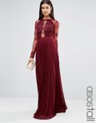 Asos Tall Wedding Pretty Lace Eyelash Pleated Maxi Dress - Red