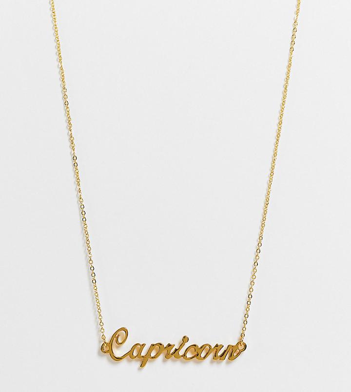 Asos Design 14k Gold Plated Necklace With Zodiac Capricorn Pendant