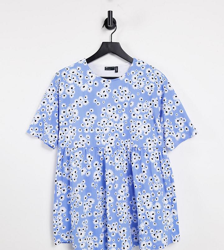 Asos Design Maternity Nursing Double Layer Smock Top In Daisy Print-blues