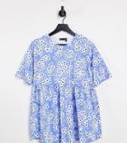 Asos Design Maternity Nursing Double Layer Smock Top In Daisy Print-blues