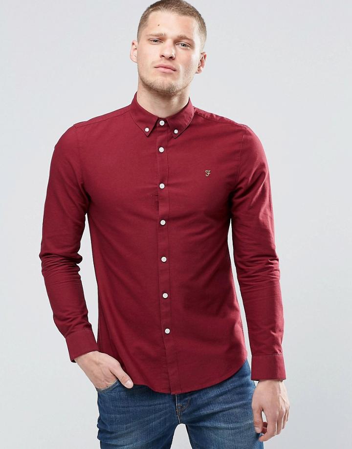 Farah Oxford Shirt In Slim Fit Port - Red
