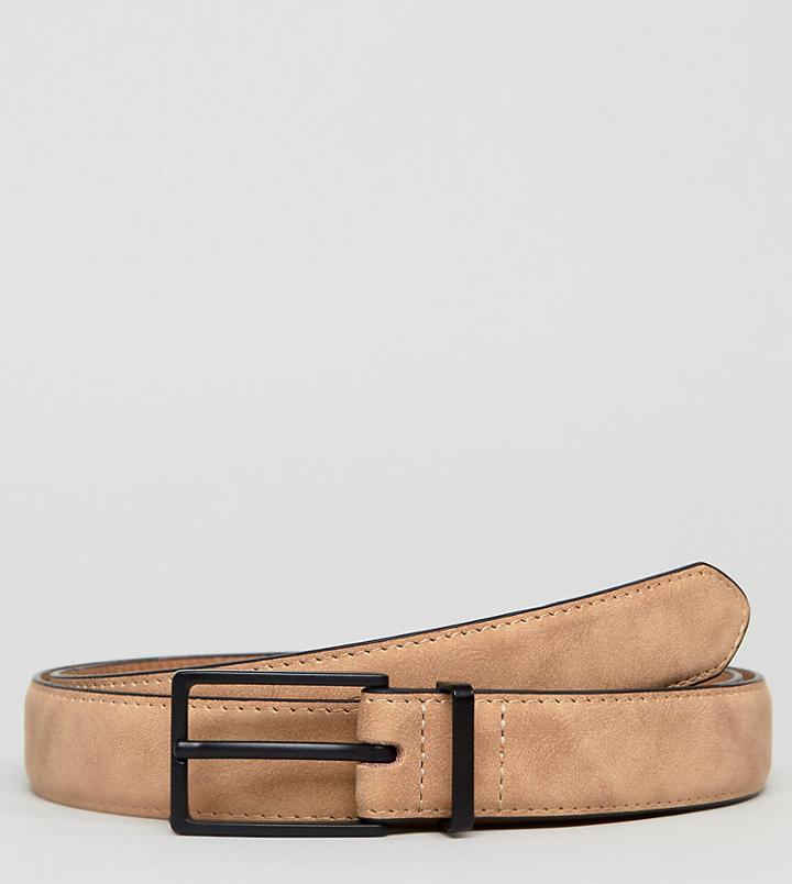 Asos Plus Slim Faux Suede Belt In Beige - Beige