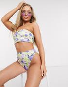 Asos Design Mix And Match High Leg High Waist Bikini Bottom In Contrast Floral Print-multi