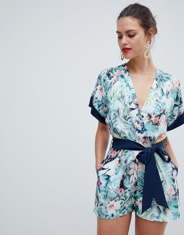Closet London Tie Waist Romper - Multi