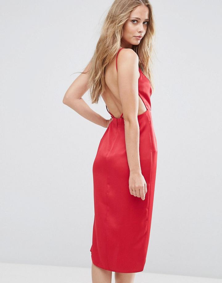 Asos Drape Back Delicate Backless Midi Dress - Red