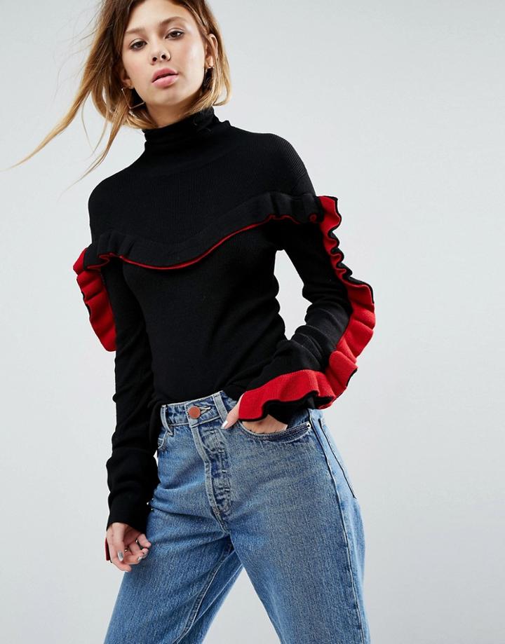 Asos Sweater With Contrast Frill - Red