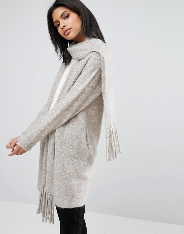 Warehouse Scarf Cardi - Beige