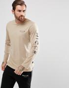 Nicce London Long Sleeve T-shirt With Camo Sleeve Logo - Stone