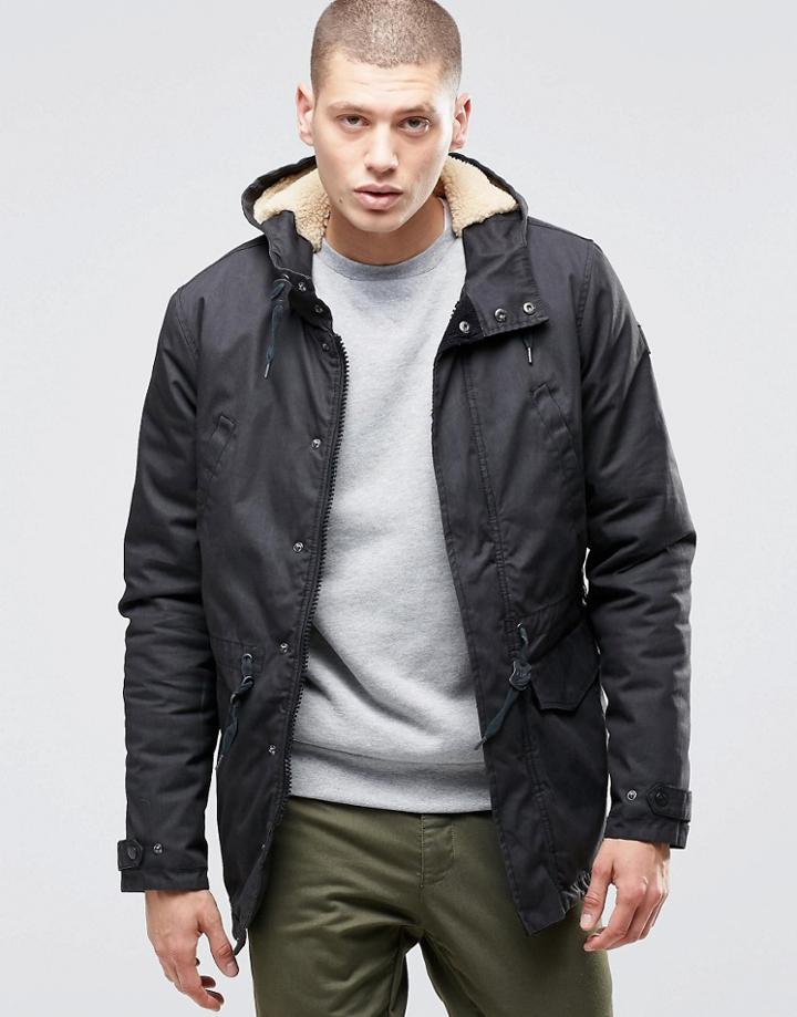 Element Roghan Waxed Long Parka Black With Quilted Lining - Black