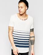 Asos Longline Stripe T-shirt With Scoop Neck In Ecru