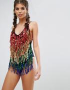 Jaded London Rainbow Sequin Fringe Swimsuit - Multi