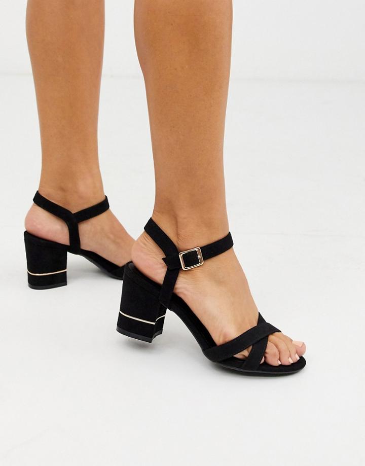 New Look Metal Detail Block Heeled Sandals In Black