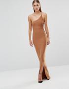 Missguided Plait One Shoulder Slinky Maxi Dress - Gold