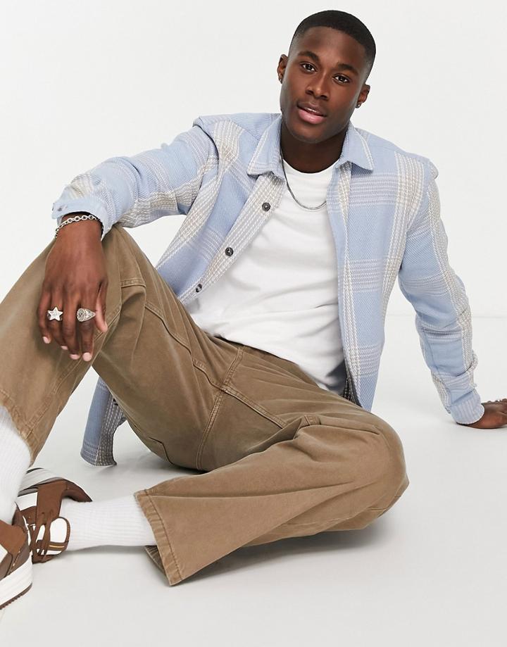 River Island Long Sleeve Check Shirt In Blue