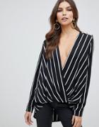 Forever Unique Stripe Cross Front Blouse - Multi