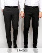 Asos 2 Pack Skinny Trouser In Black And Charcoal Save 17% - Multi