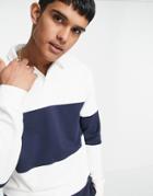 Topman Striped Rugby Polo In Navy & White-multi