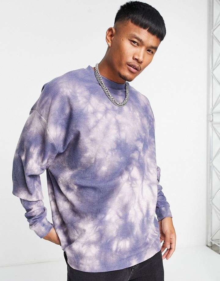 Asos Design Oversized Long Sleeve T-shirt In Purple Tie Dye In Waffle - Cream-white
