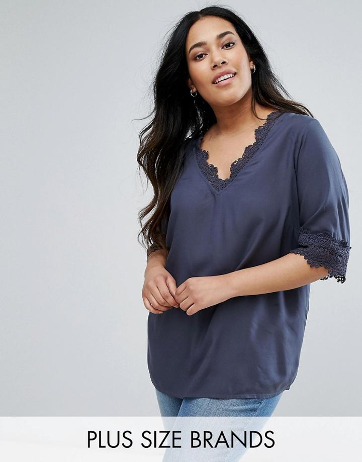 Junarose Crochet Trim Top - Navy
