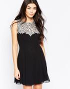 Liquorish Fit And Flare Dress With Embellished Yoke - Black