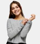 Topshop Petite Cut And Sew Lettuce Sweatshirt In Gray-grey