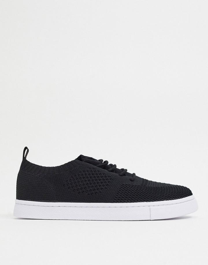Asos Design Sneakers In Black Knitted Mesh