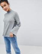 Fashion Union High Neck Sweater With Bell Sleeves - Gray
