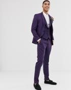 Asos Design Wedding Skinny Suit Pants In Berry Twill-red
