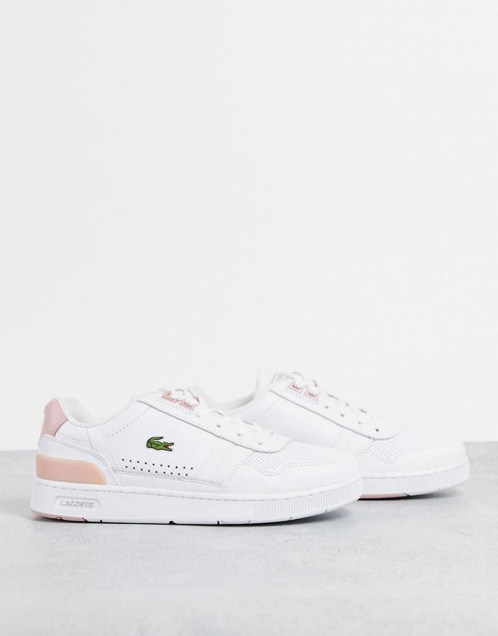 Lacoste T-clip Leather Sneakers In White/light Pink