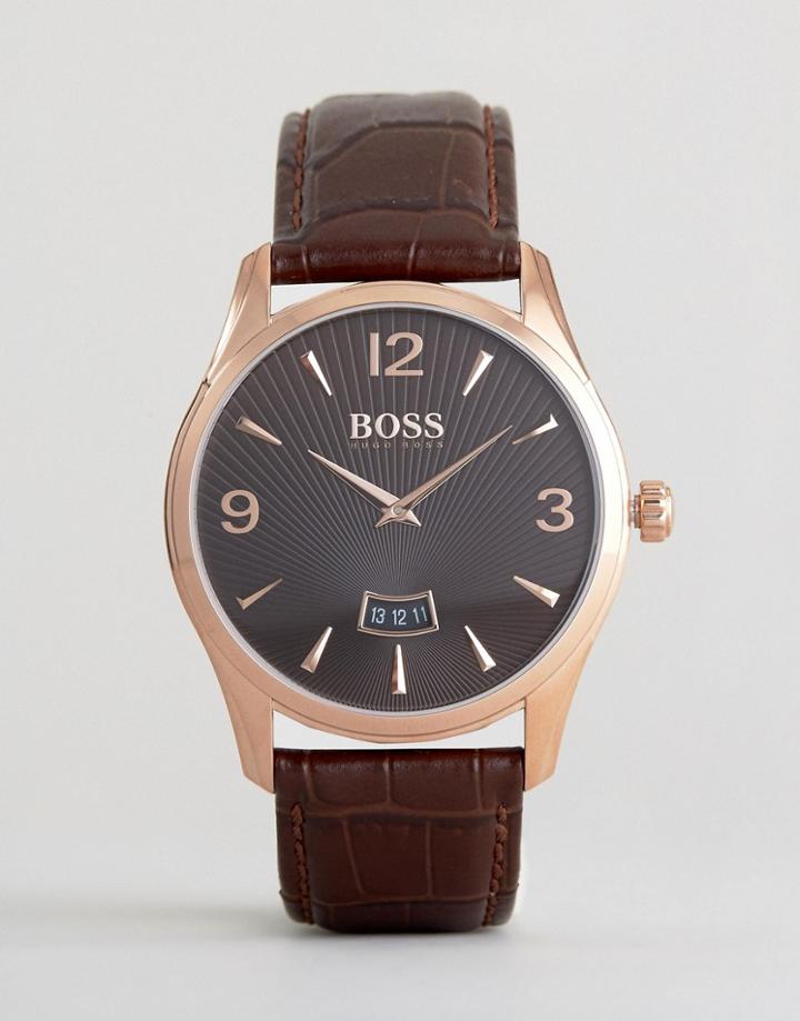 Boss By Hugo Boss 1513426 Commander Leather Watch In Brown - Brown