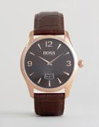 Boss By Hugo Boss 1513426 Commander Leather Watch In Brown - Brown