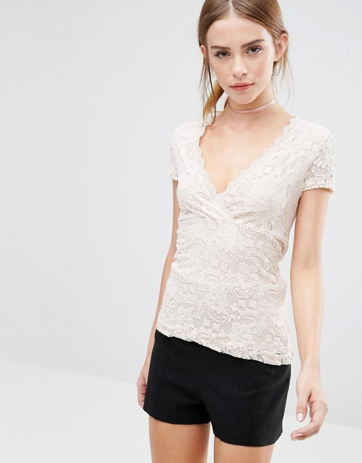 Vila V Neck Lace Top - Pink
