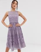 Little Mistress Lace Panel Midi Dress In Lilac - Purple