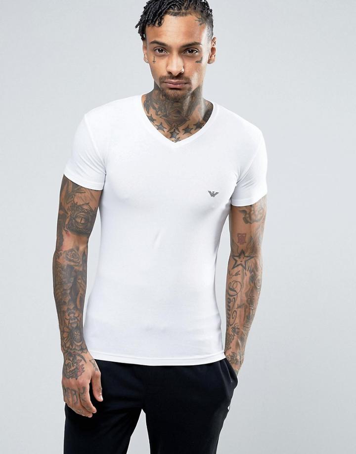 Emporio Armani Logo V-neck T-shirt In Muscle Fit - White