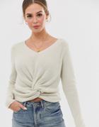 Asos Design Knot Front Sweater - Stone