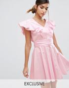 Closet London Cotton Mini Skater Dress With Frill - Pink