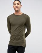 Asos Muscle Fit Sweater With Side Zips In Khaki - Green