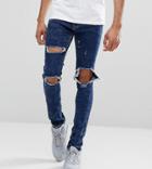 Liquor N Poker Tall Stonewash Open Knee Rip Skinny Jeans - Blue