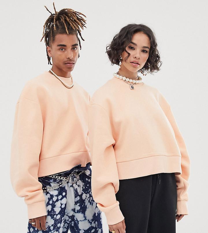 Collusion Unisex Cropped Sweatshirt In Pale Orange - Orange