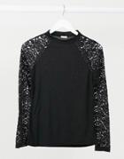 Jdy Top With Lace Sleeves In Black