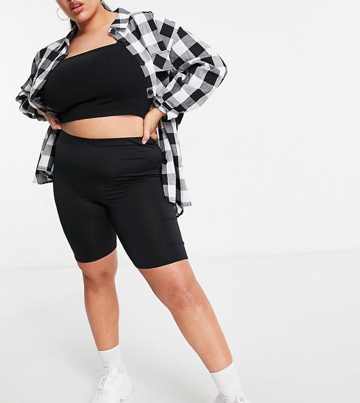 Flounce Plus Slinky Legging Shorts In Black