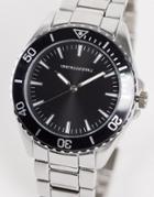 Asos Design Bracelet Watch With Silver Brushed Detail And Black Face