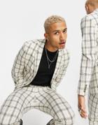 Asos Design Wedding Super Skinny Suit Jacket In Beige Grid Check-neutral