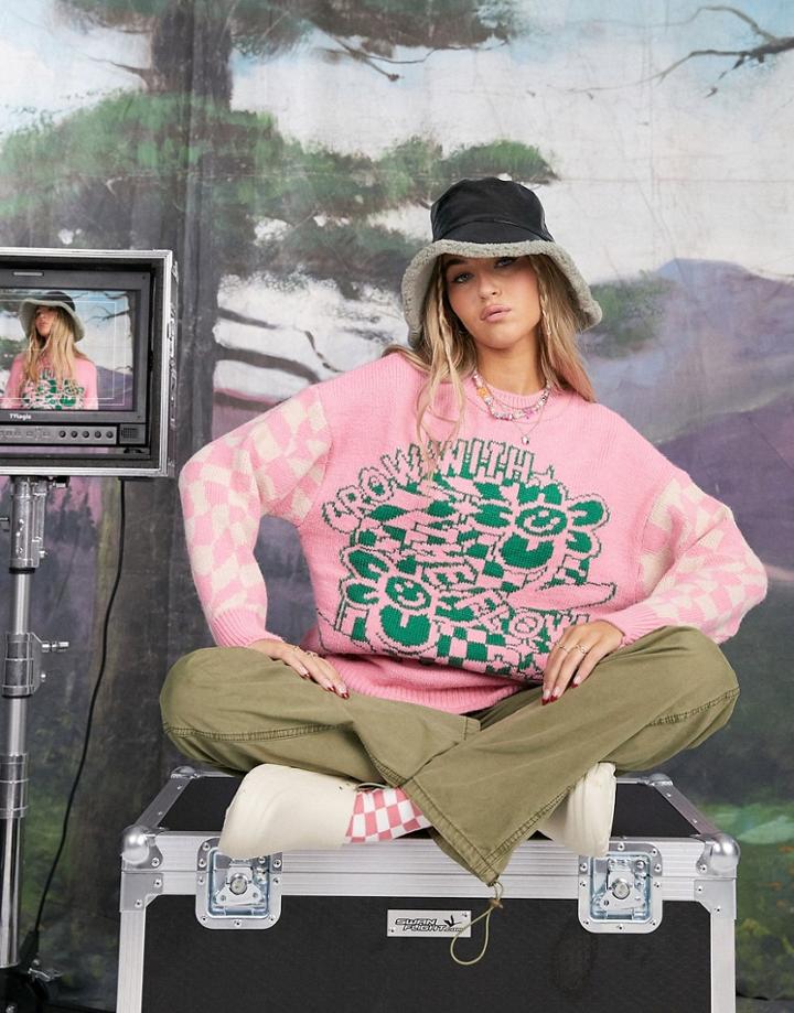 Asos Design Sweater With Grow With The Flow Pattern-multi