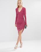 Club L Essentials Long Sleeve Ruched Pencil Dress - Rhubarb