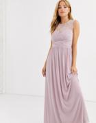 Lipsy Ruched Maxi Dress With Lace Yolk And Embellished Neck In Lavender-purple