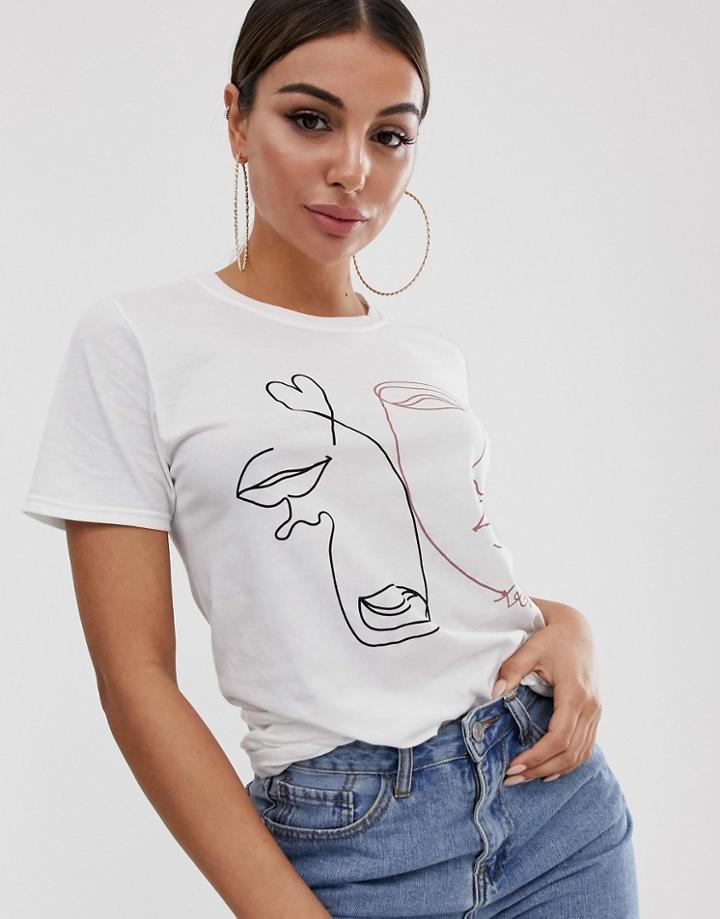 Missguided T-shirt With Face Print In White - White